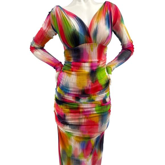 Fuzzi Womens Bodycon Multi Form Fitting Dress Long Sleeve Made in Italy NWT Lrg - Picture 1 of 14